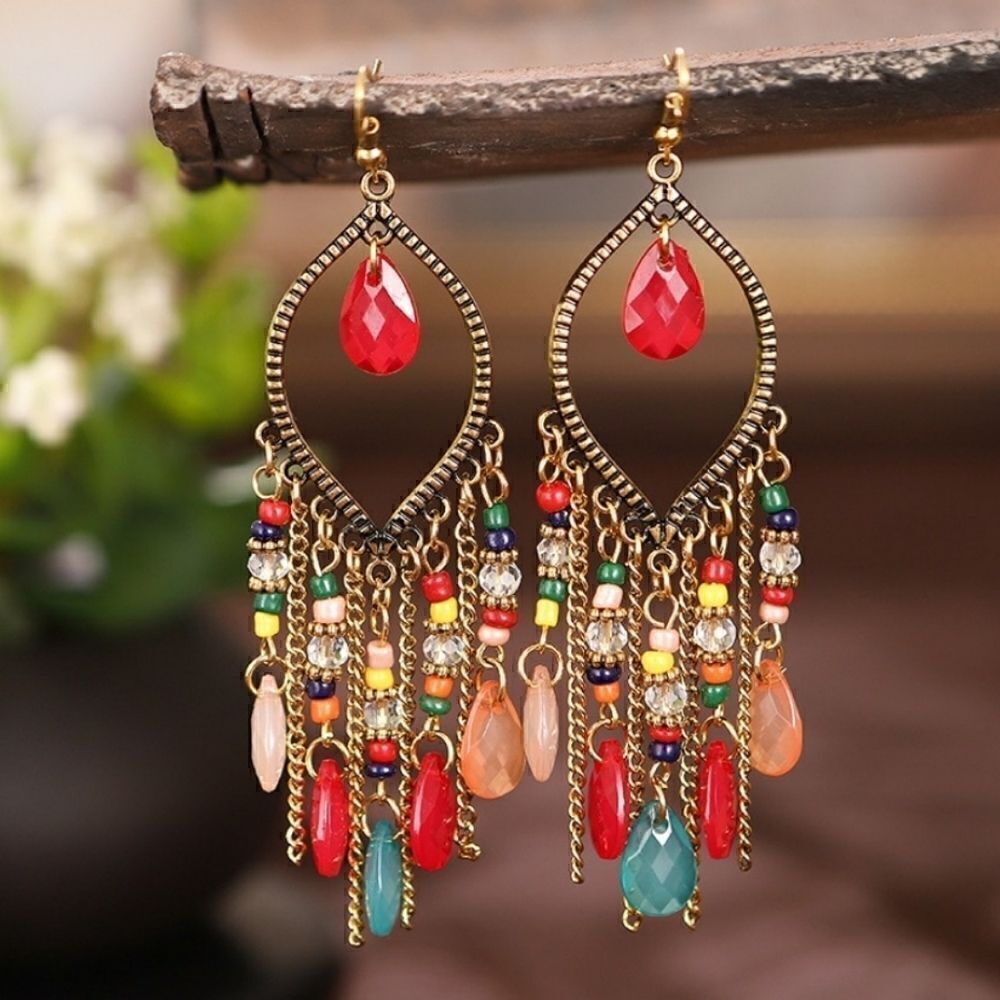 COLORFULLY BEADED DANGLING EARRINGS 